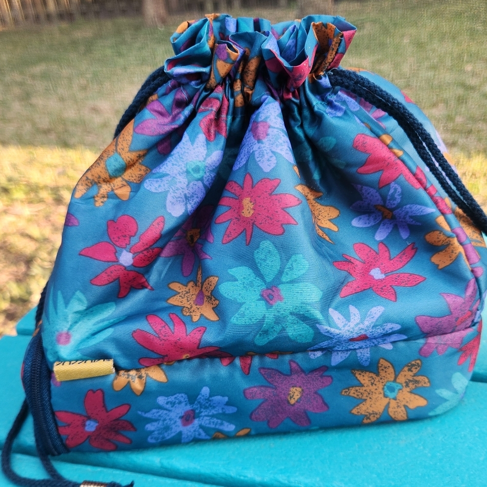Vintage Sassaby Floral Drawstring Cosmetic Bag Makeup Travel Case 90s